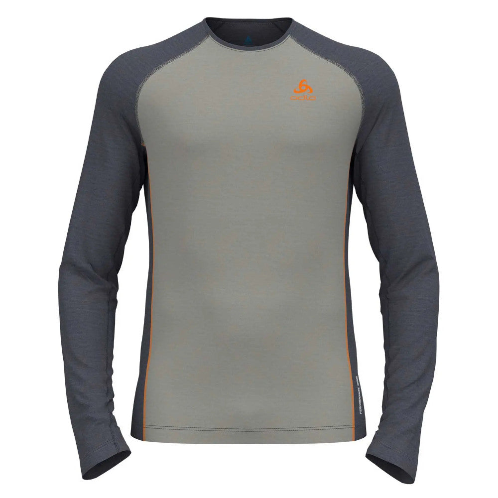 Odlo The Performance Wool 150 Men's Base Layer, Light Grey/Orange